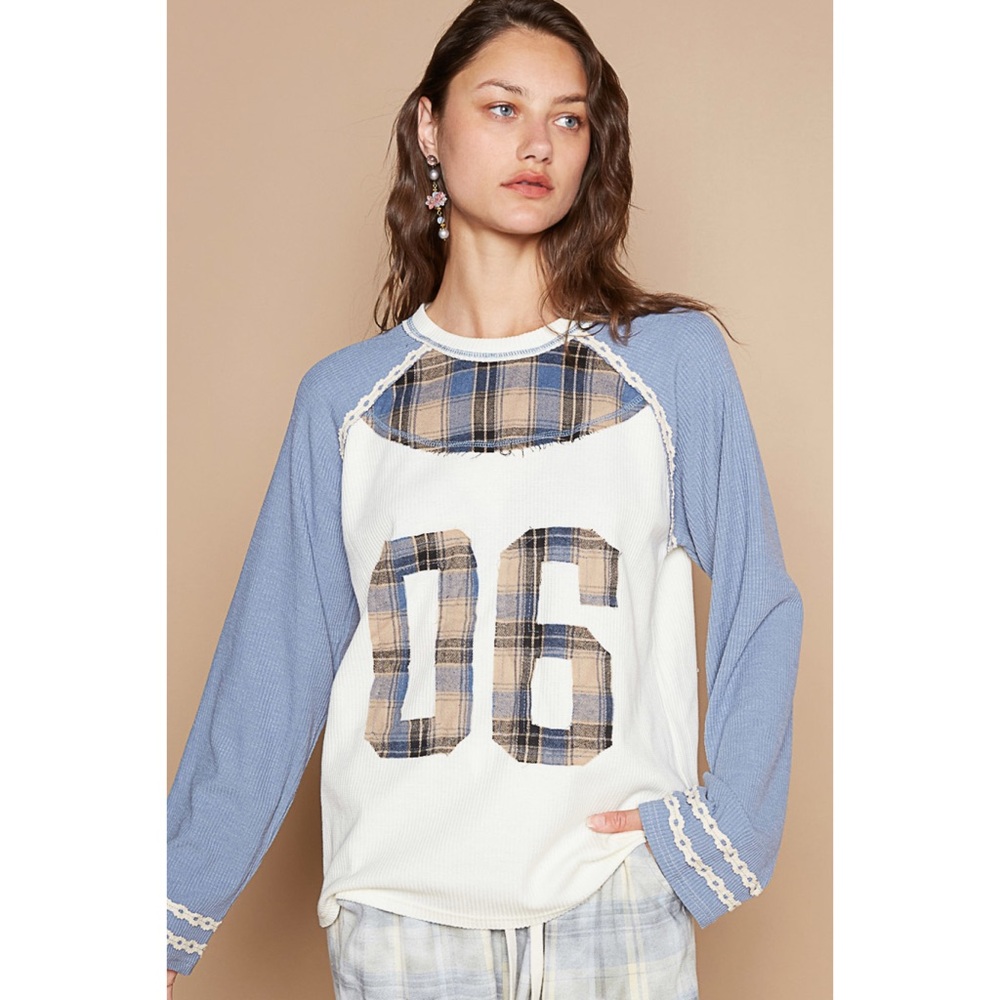 POL Blue and White Plaid Long Sleeve Top - Picture 2 of 5